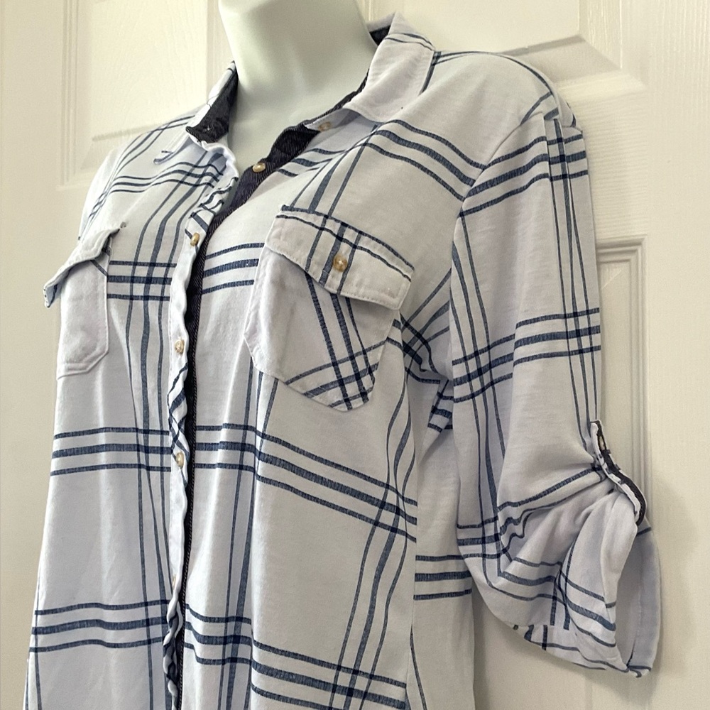 White and Blue Plaid Button Down Shirt - Picture 2 of 7
